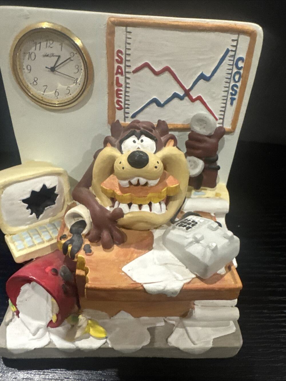 Looney Tunes Tazmanian Devil Seth Thomas Clock Desk 1994 Warner Needs Battery